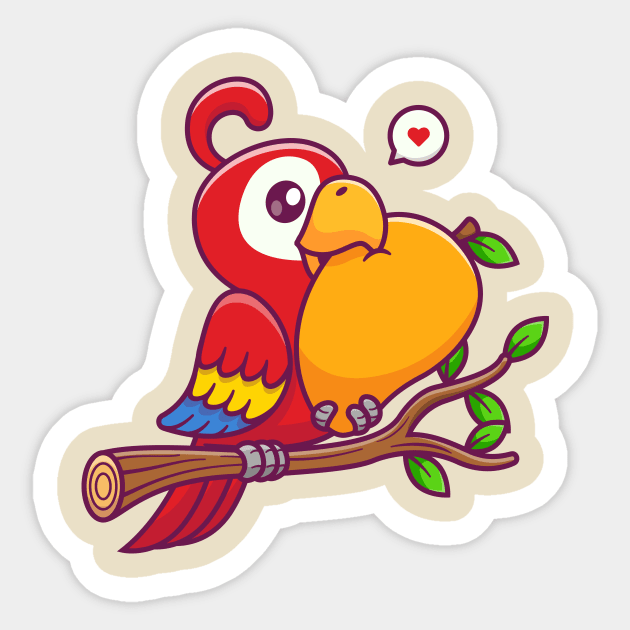 Cute Parrot Bird Eating Mango On Branch Cartoon Sticker by Catalyst Labs